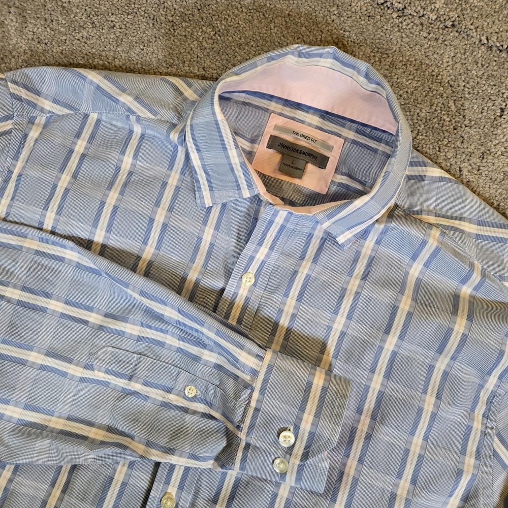 Johnston & Murphy Mens Tailored Fit Large Blue/White Business Casual‎